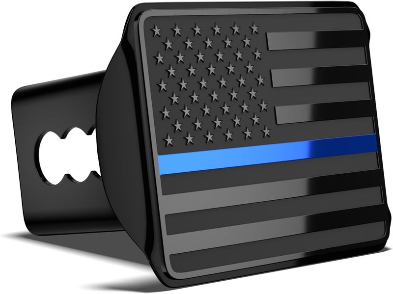 OGYE Heavy American Flag Metal Trailer Hitch Cover for 2 Inch Receivers (with 5/8-inch Pin Diameter Trailer Hitch Lock,Black&Thin Blue Line) - Image 2